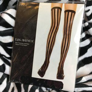 LEG AVENUE #9209 Thigh High Stocking Vertical Stripe NWT NOS